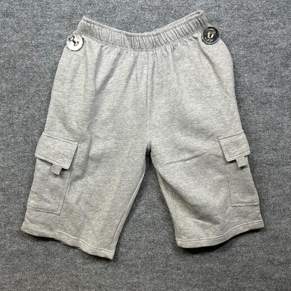 Pro Club Fleece Cargo Shorts Mens Gray Pockets Elastic Waist Comfort Large - NWT
